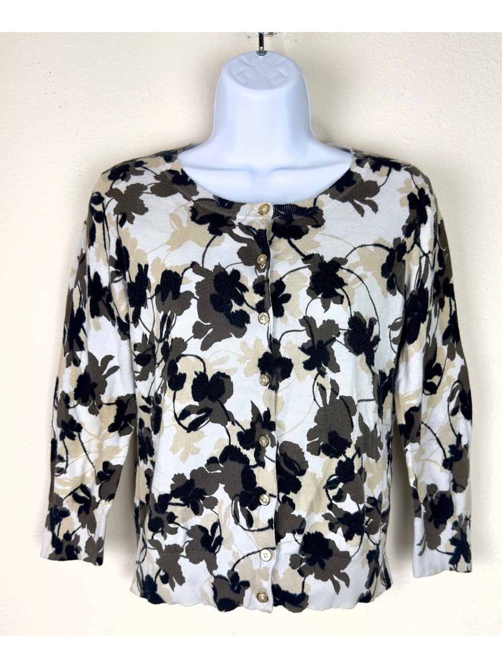 Banana Republic Womens M Floral Cardigan Sweater 3/4 Sleeve Button Front